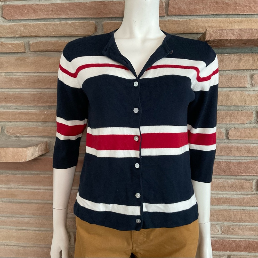 Jackie Blue Y2K Vintage Preppy Cotton Blend Striped Cardigan Small